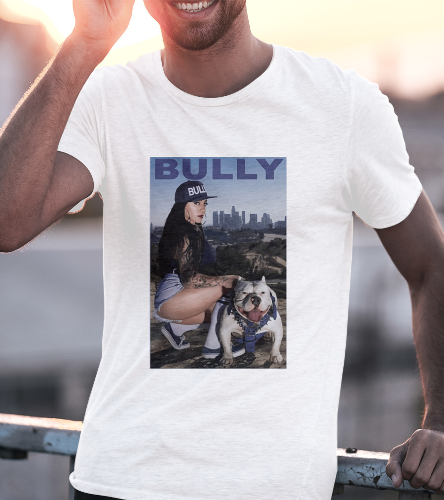 Bully Lifestyle Woman Squatting With Dog Cityscape T-Shirt