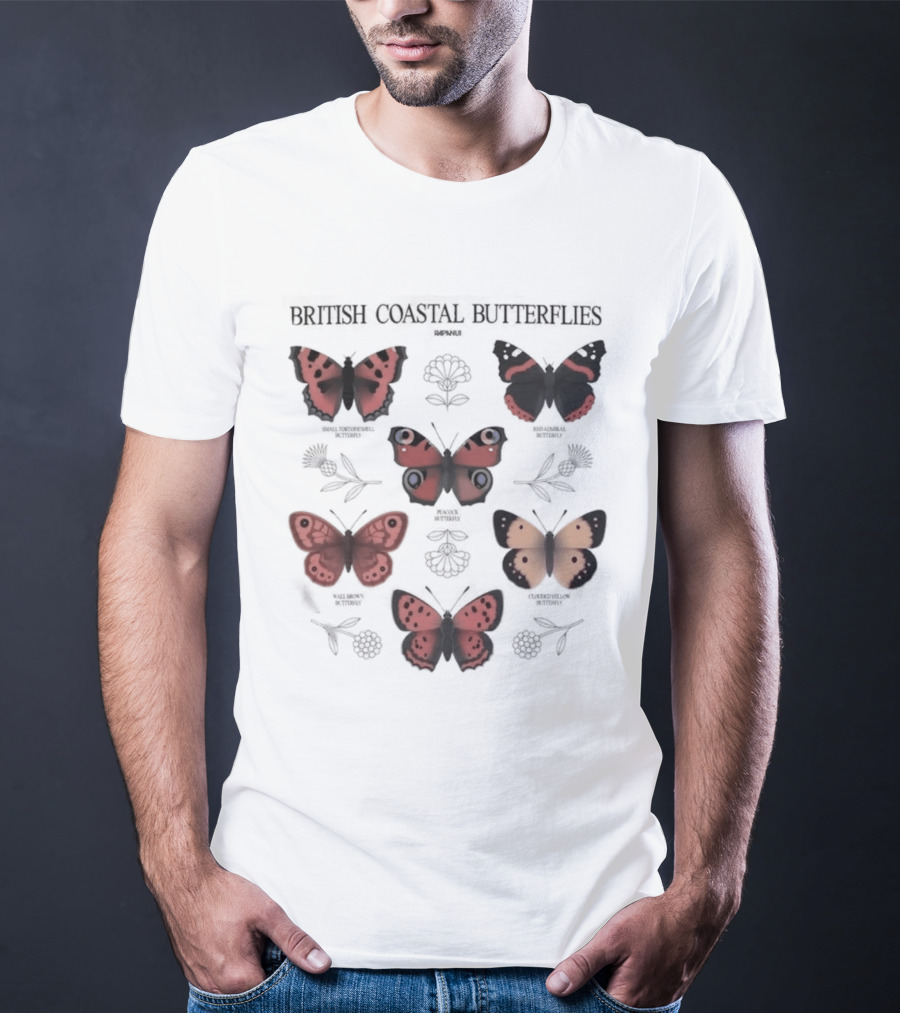 British Coastal Butterflies Species Identification Nature Motifs T-Shirt