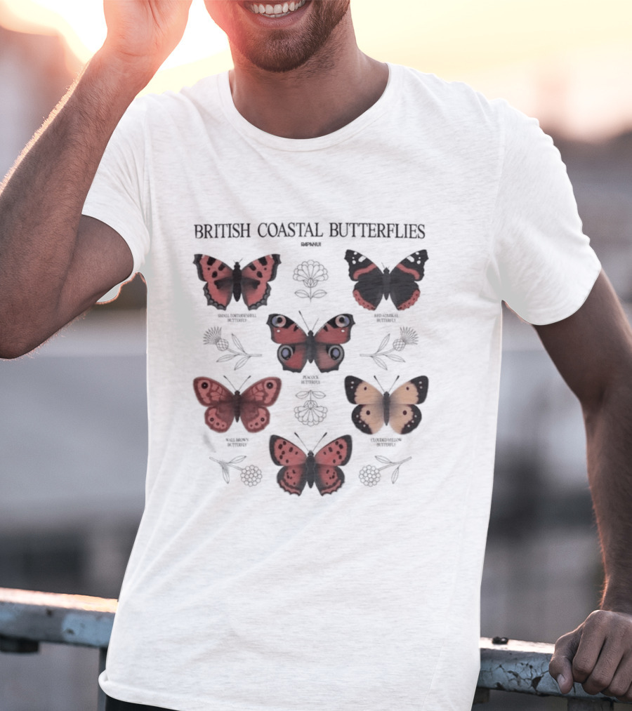 British Coastal Butterflies Species Identification Nature Motifs T-Shirt