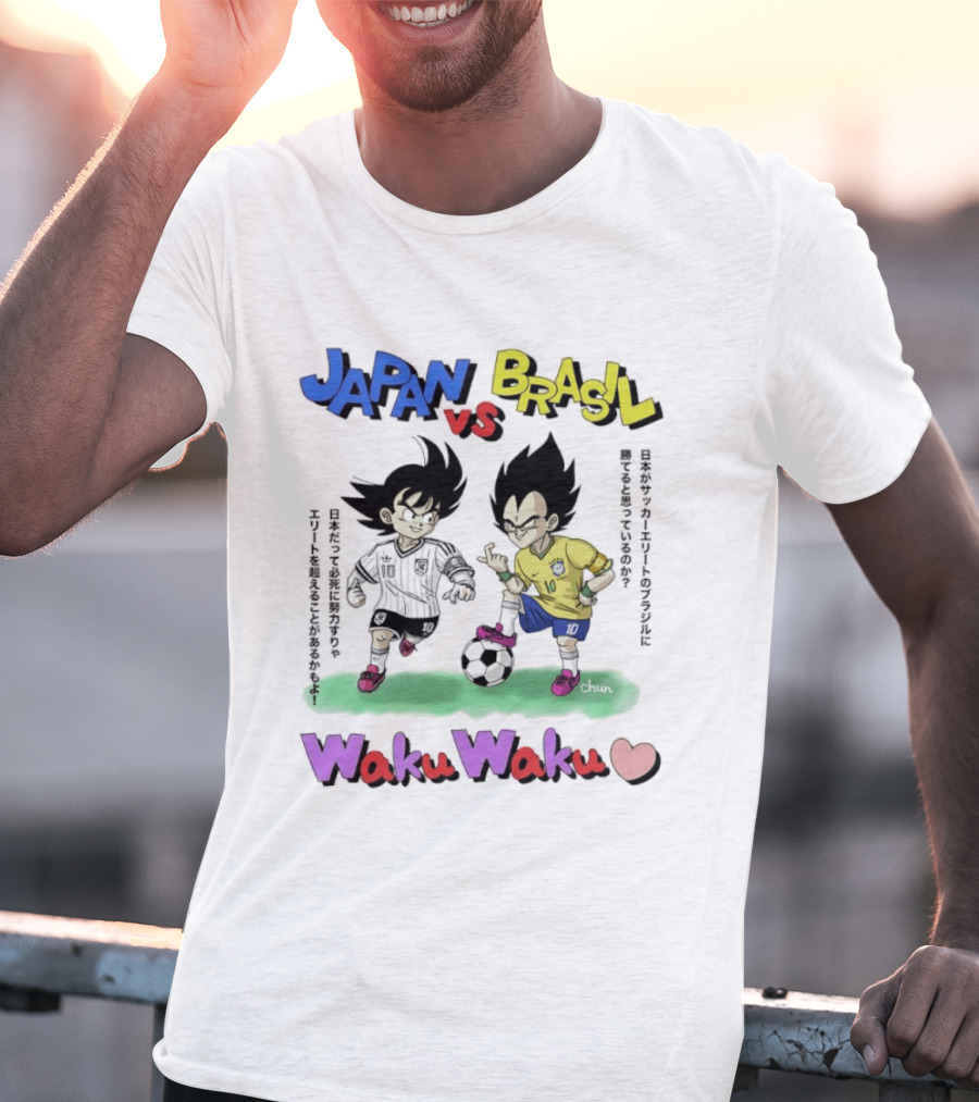 Japan Vs Brasil Goku Vegeta National Teams Waku Waku Soccer Match T-Shirt