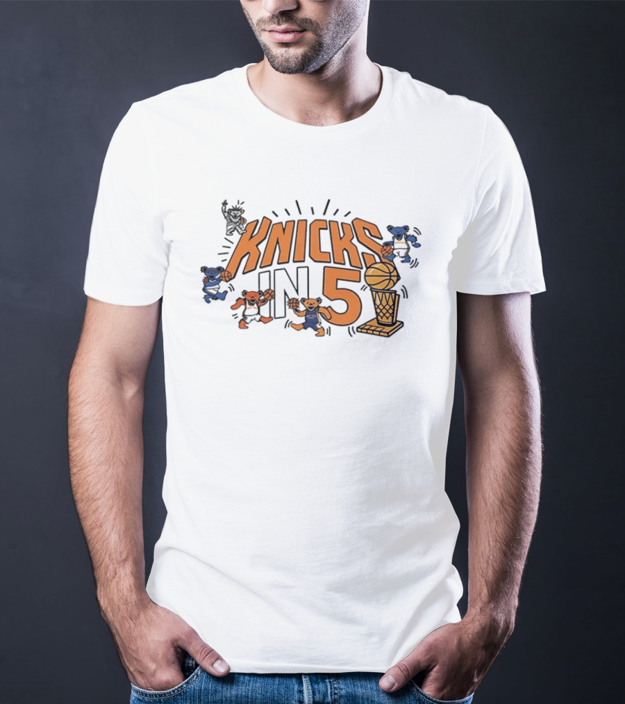 Knicks In 5 Grateful Dead Bears Basketball Collaboration T-Shirt