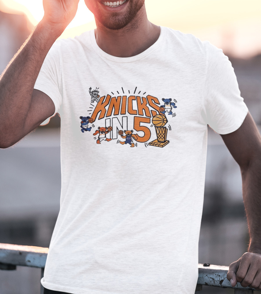 Knicks In 5 Grateful Dead Bears Basketball Collaboration T-Shirt