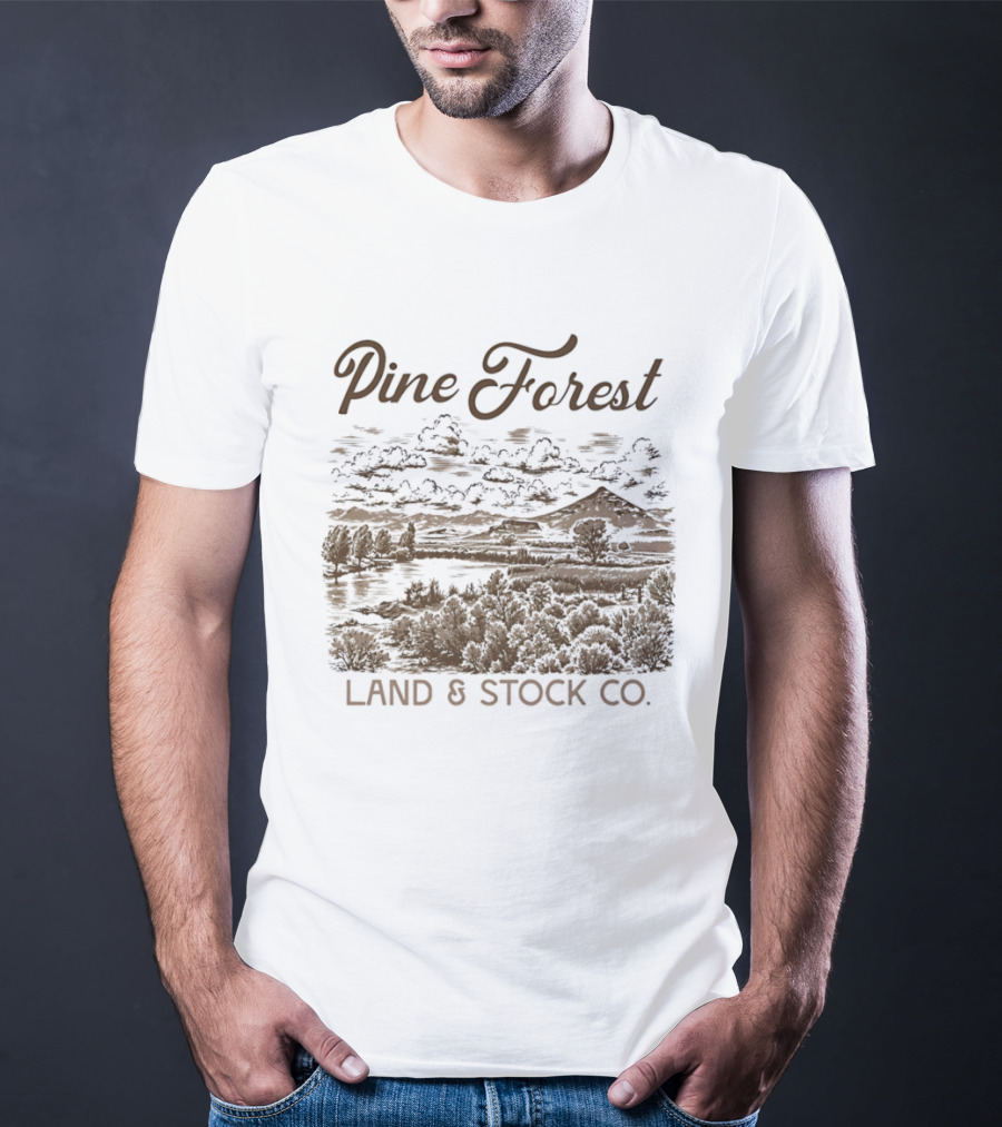 Pine Forest Land And Stock Co Mountain Lake Landscape T-Shirt