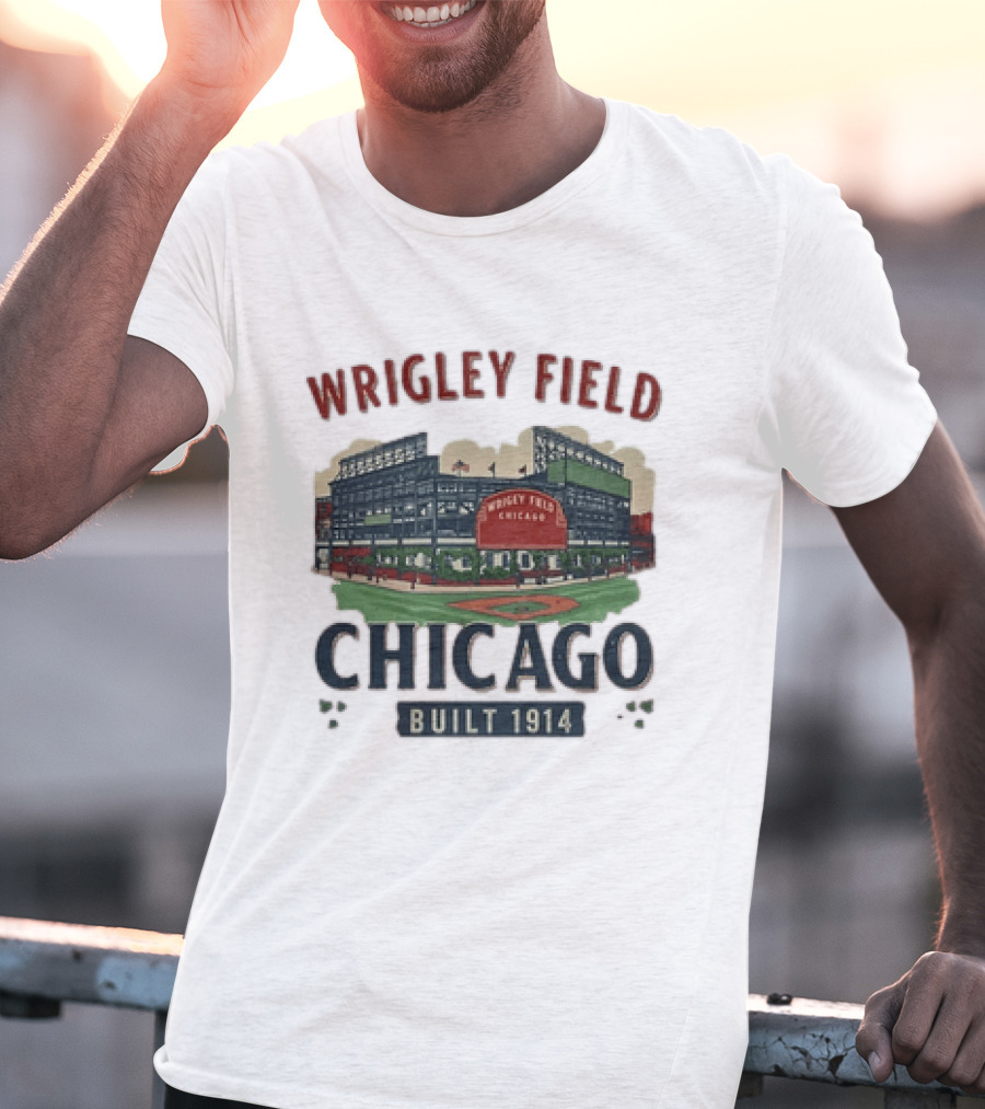 Wrigley Field Chicago Built 1914 Vintage Baseball Stadium Architecture T-Shirt