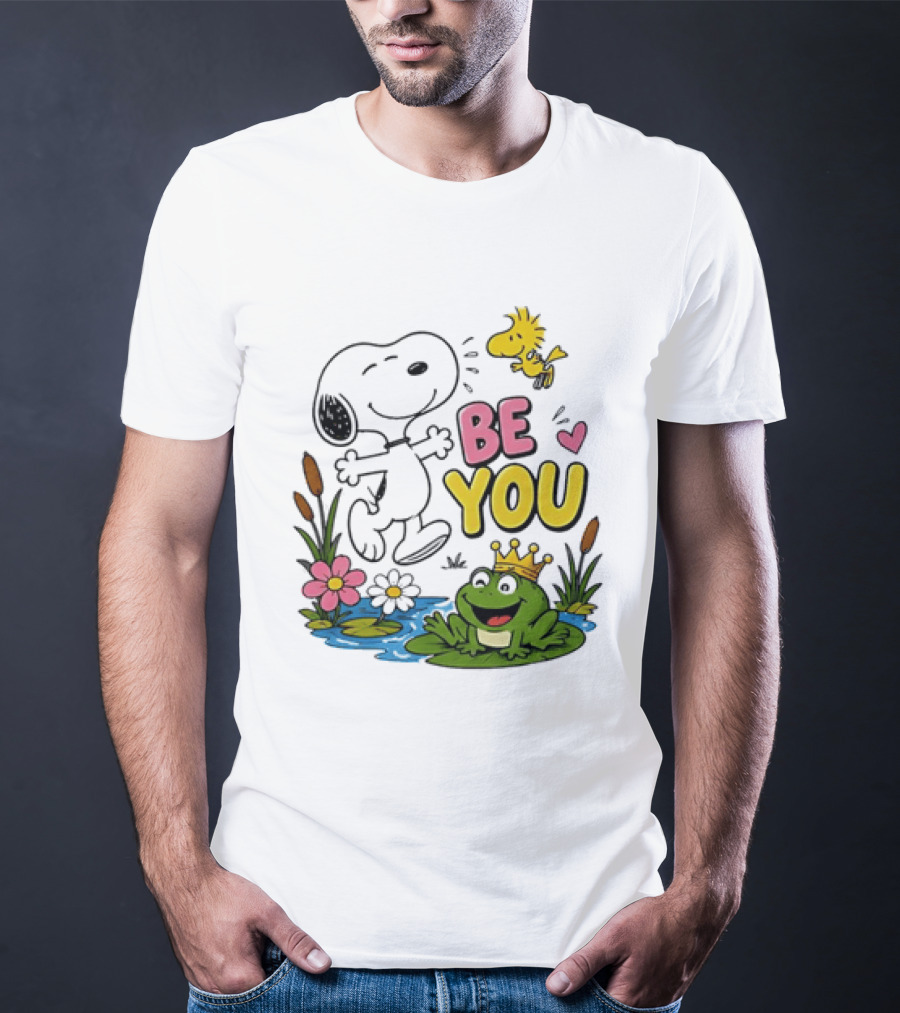 Snoopy And Woodstock Be You Frog Watercolor Flowers T-Shirt