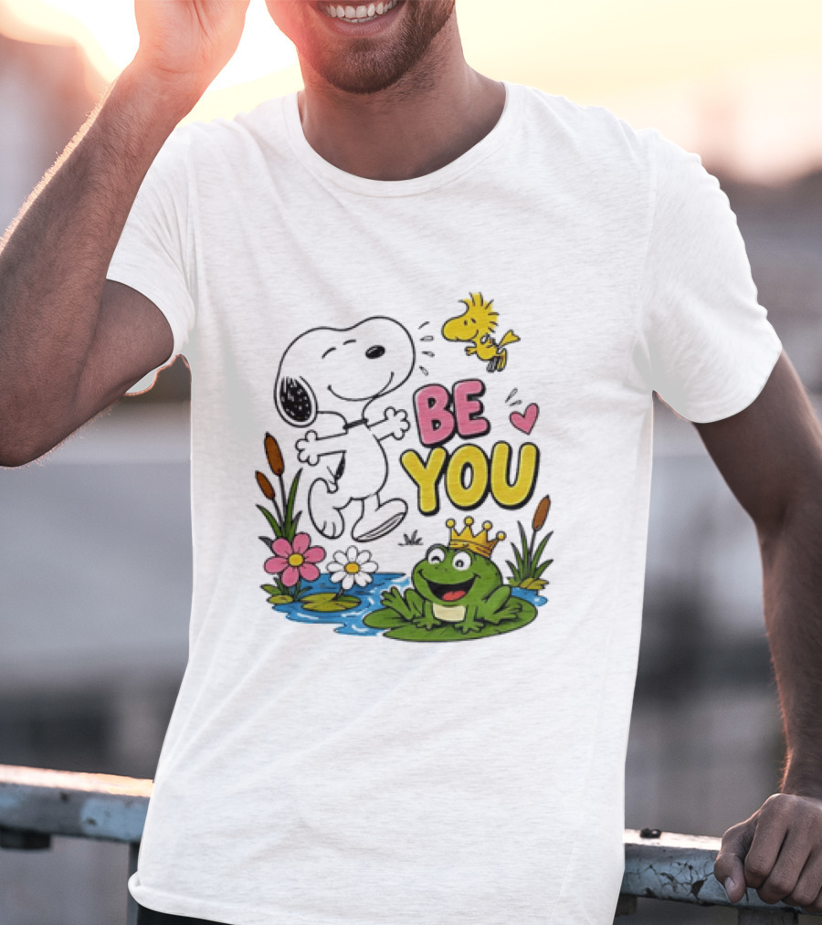 Snoopy And Woodstock Be You Frog Watercolor Flowers T-Shirt