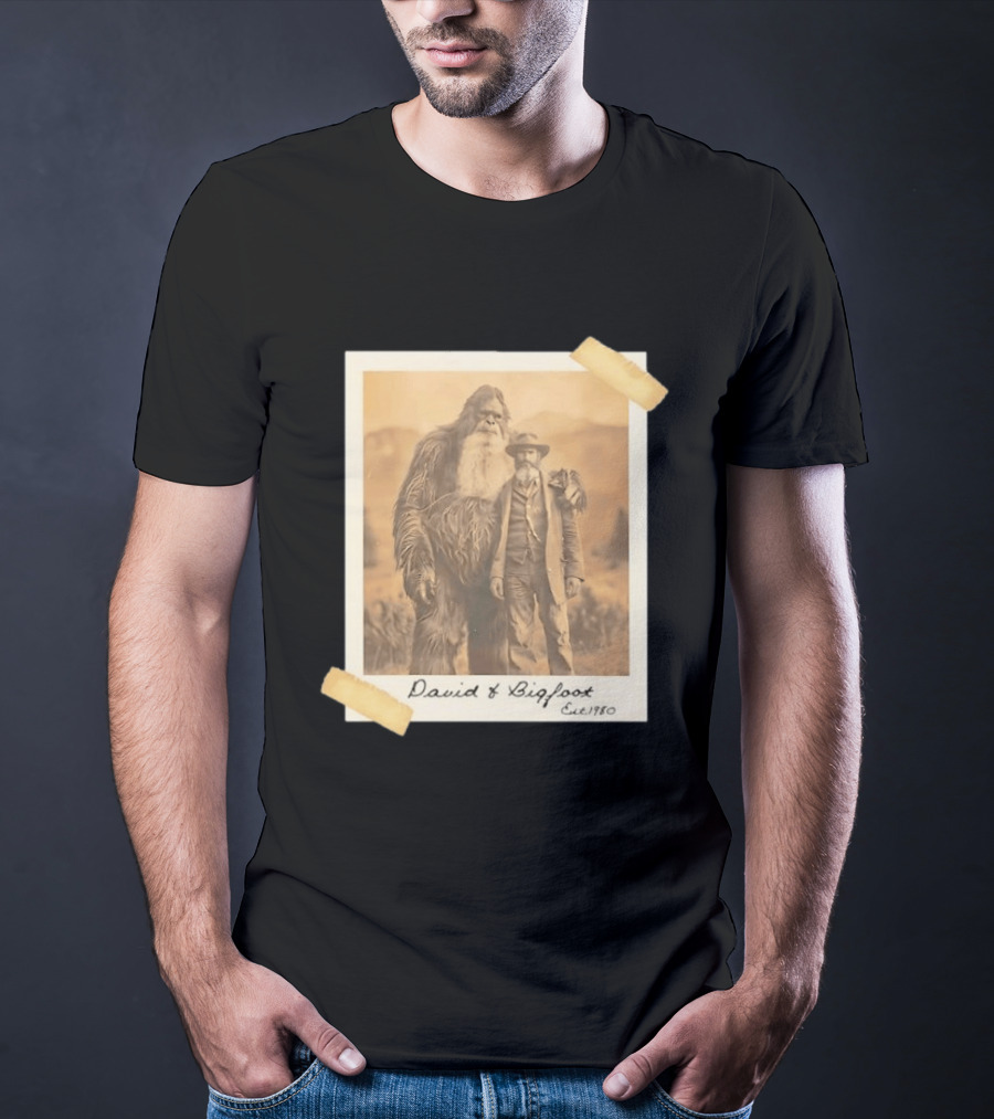 David And Bigfoot Polaroid Photo Est 1980 Sightings Nobody Believes T-Shirt