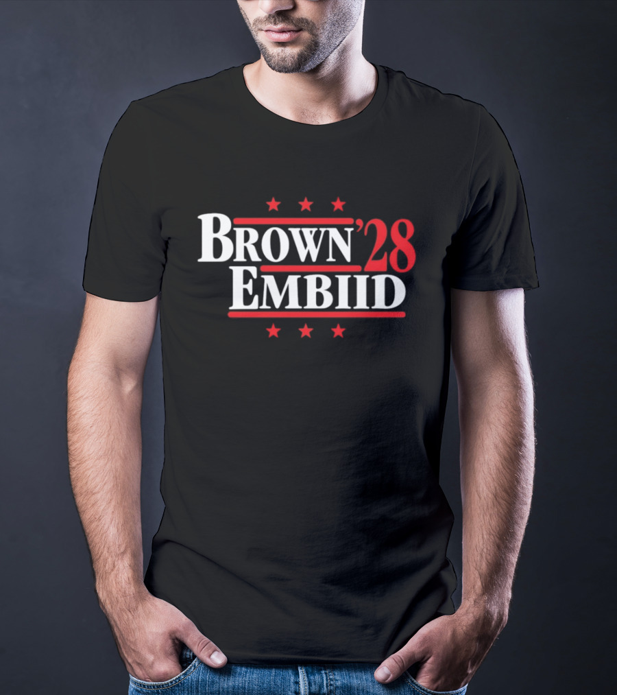 Brown Embiid 28 Philadelphia 76ers Seven Stars T-Shirt