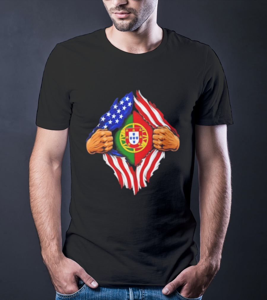 Super Hero American Portuguese Pride Combo Flag T-Shirt
