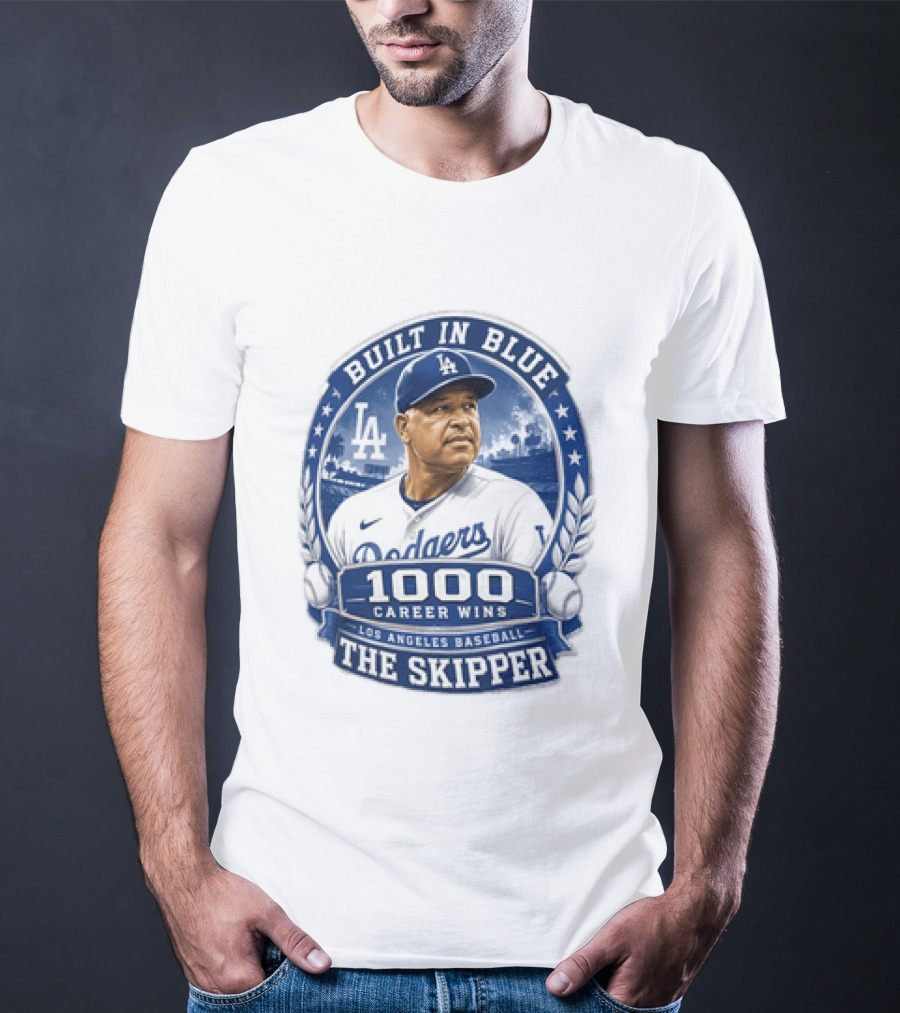 Built In Blue Los Angeles Dodgers Dave Roberts 1000 Career Wins The Skipper T-Shirt