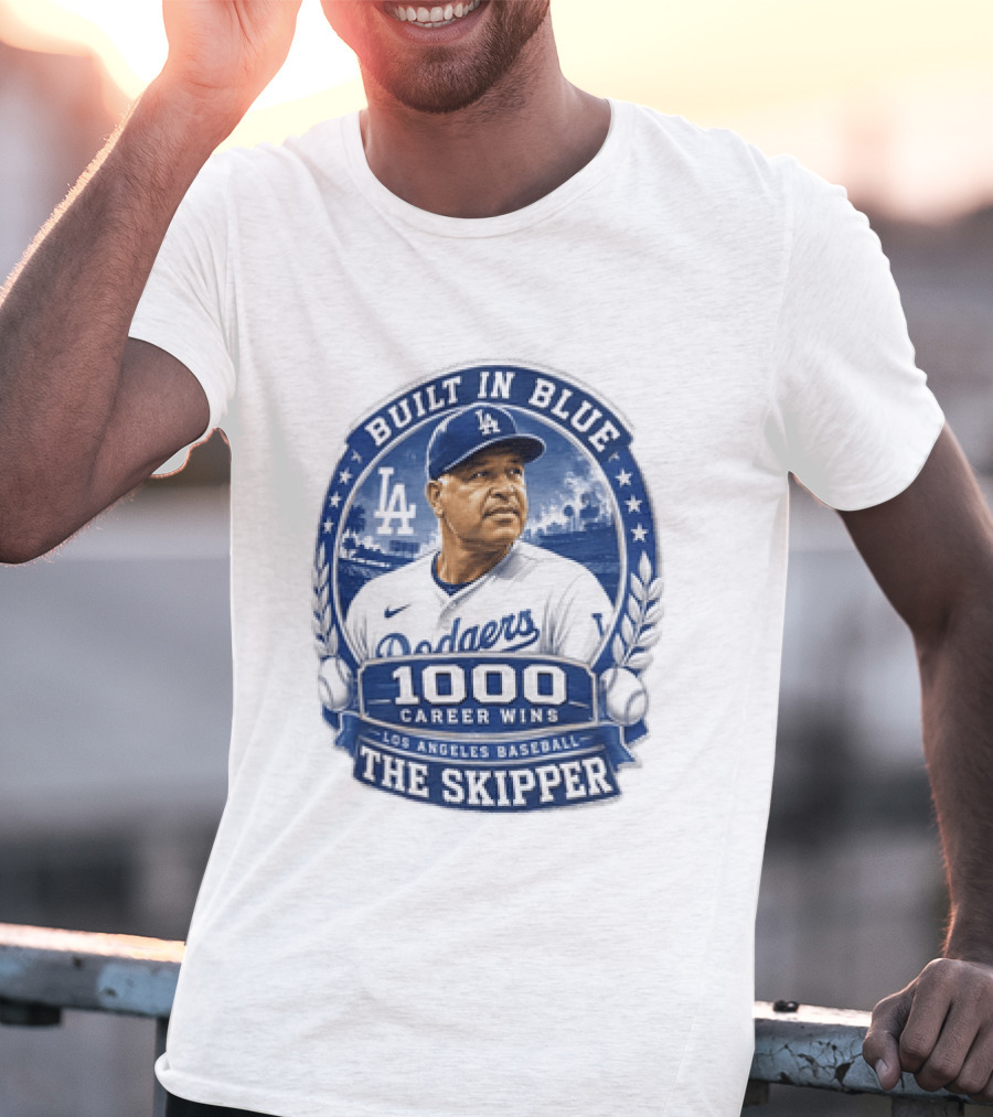 Built In Blue Los Angeles Dodgers Dave Roberts 1000 Career Wins The Skipper T-Shirt