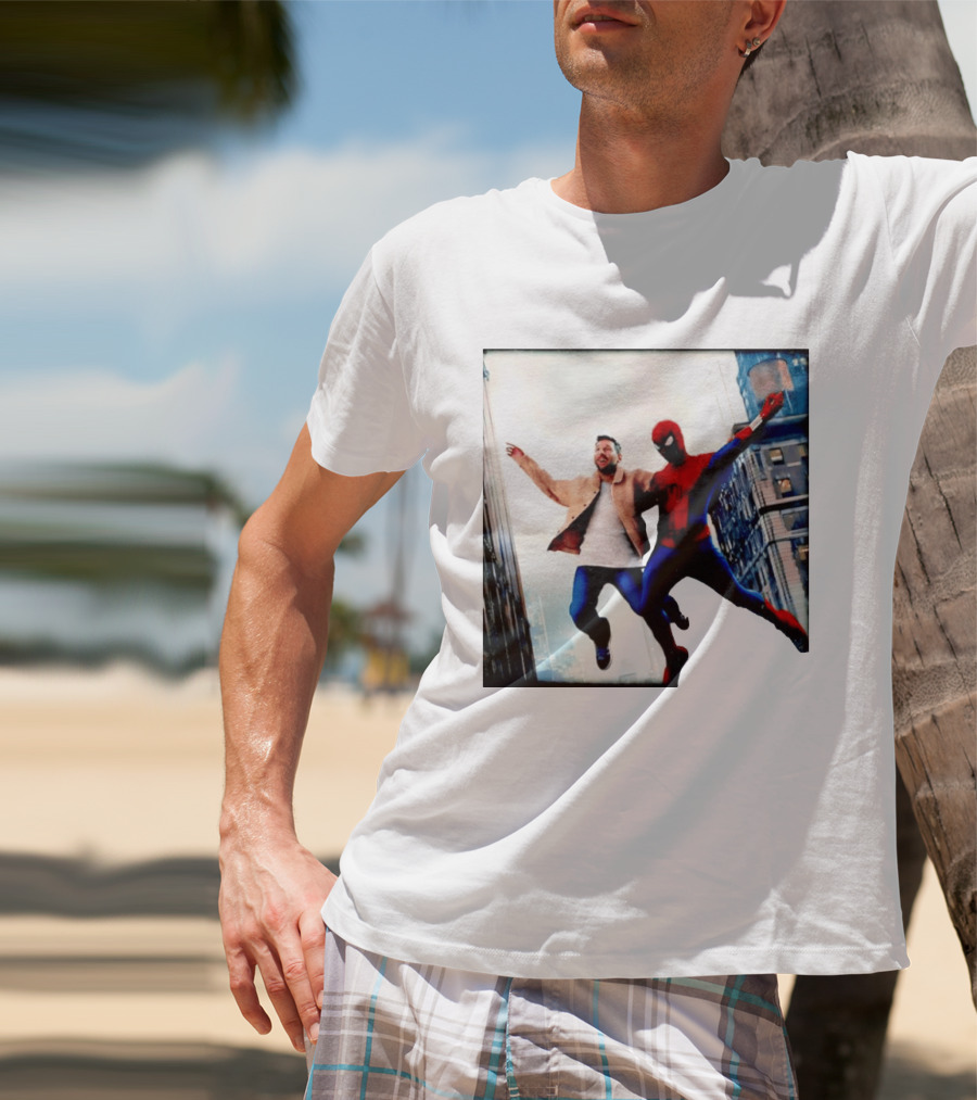 Lionel Messi And Spider Man Jump In City Marvel Cinematic Universe T-Shirt