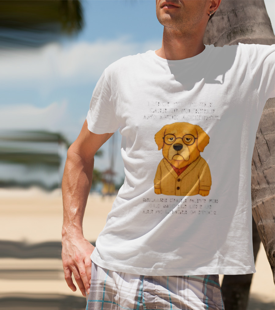 Elderly Golden Retriever Warns To Avoid Accidents Spare Parts For Old Models Not In Stock T-Shirt