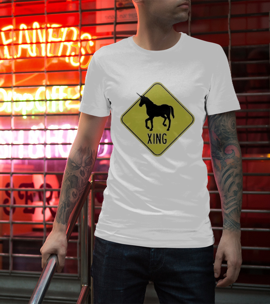 Unicorn Xing Mythical Creature Crosswalk Sign T-Shirt