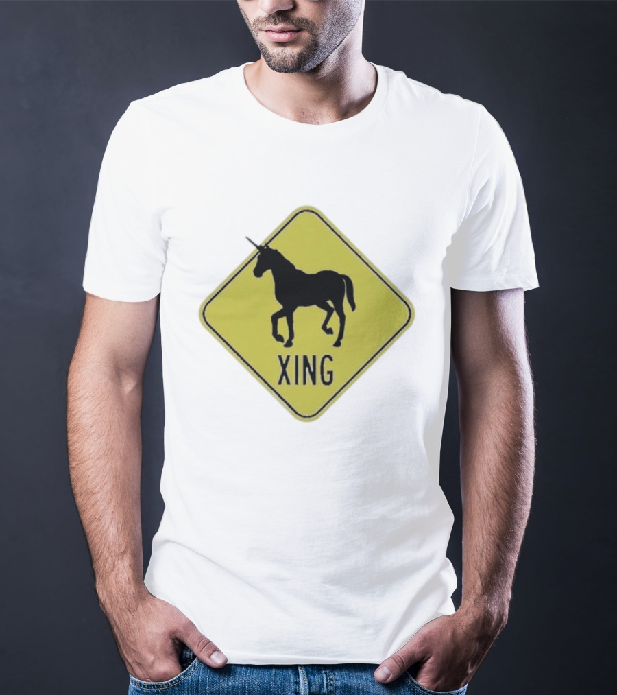 Unicorn Xing Mythical Creature Crosswalk Sign T-Shirt