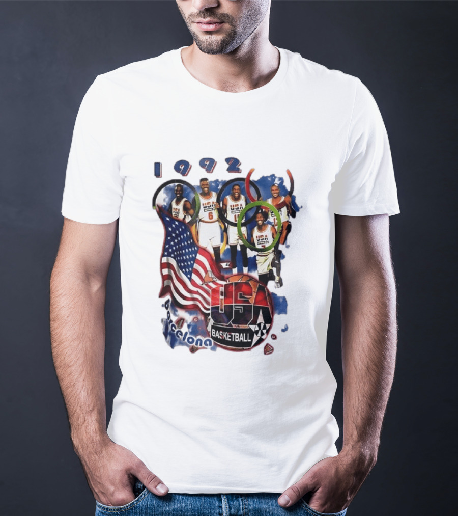 USA Basketball 1992 Dream Team Patrick Ewing David Robinson Michael Jordan Clyde Drexler Barcelona T-Shirt