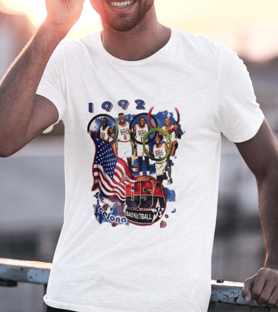 USA Basketball 1992 Dream Team Patrick Ewing David Robinson Michael Jordan Clyde Drexler Barcelona T-Shirt