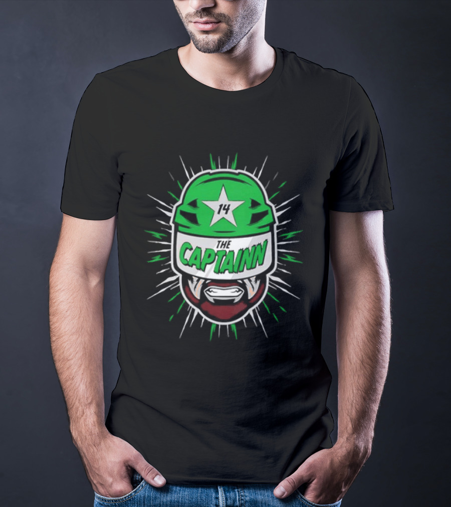 The Captainn Dallas Stars 14 Hockey Beard Helmet T-Shirt