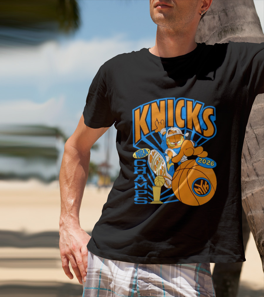 Knicks NBA Champs 2026 Orange Cat Basketball T-Shirt