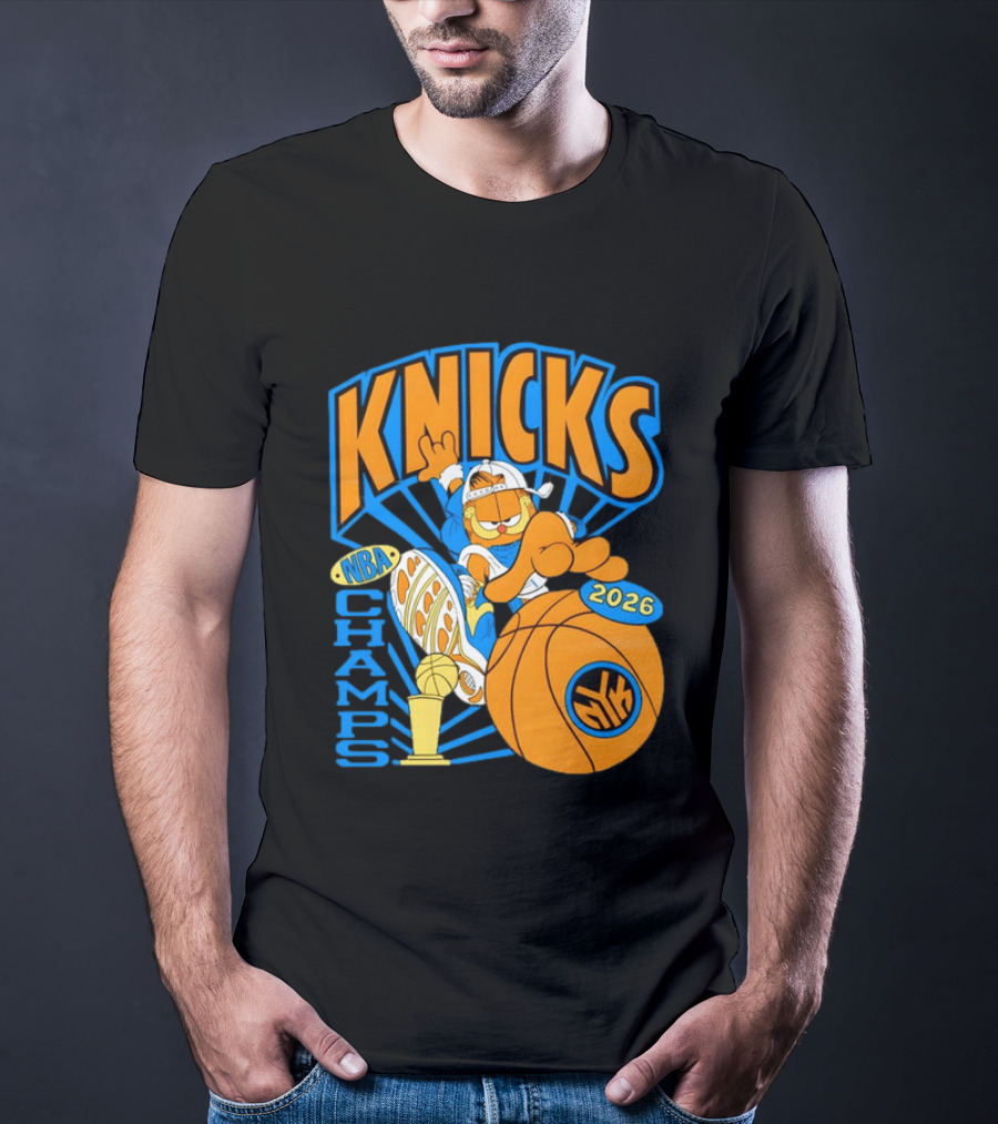 Knicks NBA Champs 2026 Orange Cat Basketball T-Shirt