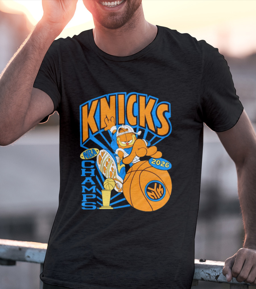 Knicks NBA Champs 2026 Orange Cat Basketball T-Shirt