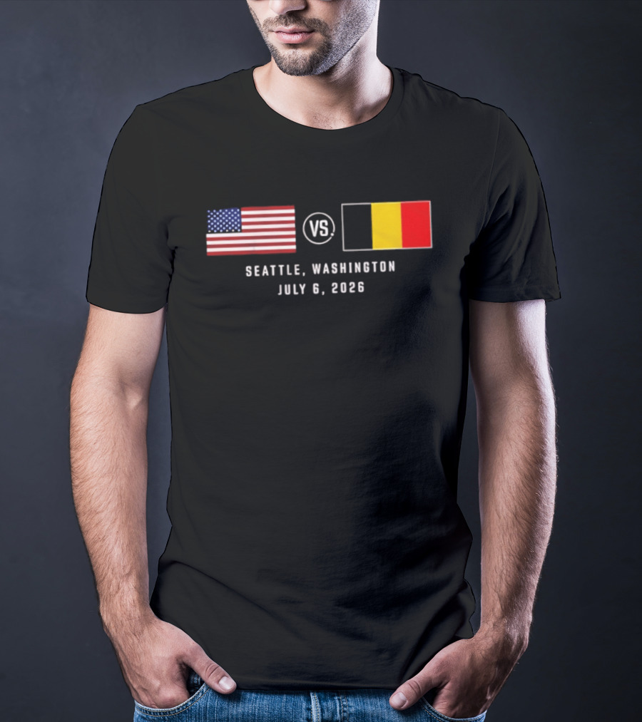 USA Vs Belgium Seattle Washington July 6 2026 American And Belgian Flags T-Shirt