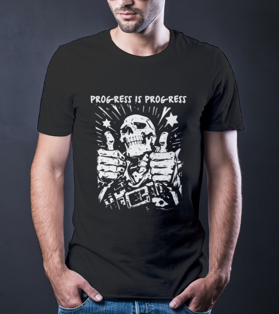 Progress Is Progress Skeleton Thumbs Up Double Stars T-Shirt