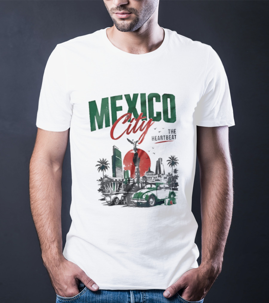 Mexico City Skyline Angel Of Independence Vibrant Heartbeat Landscape T-Shirt