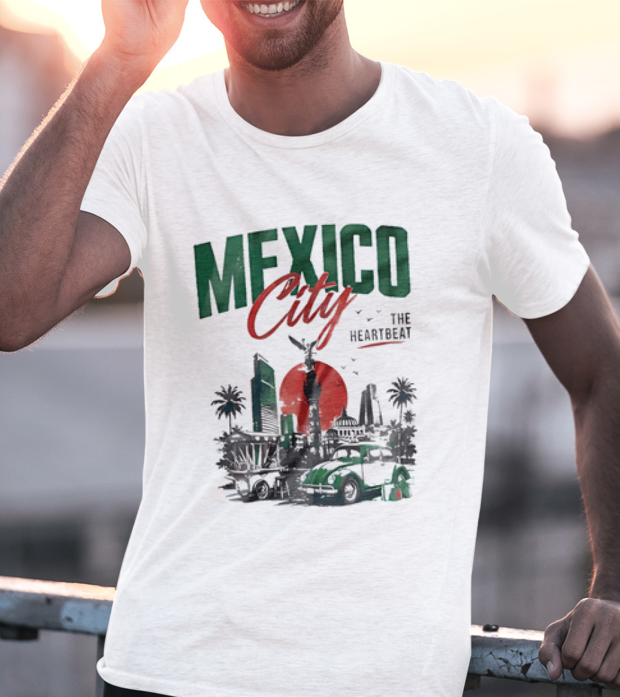 Mexico City Skyline Angel Of Independence Vibrant Heartbeat Landscape T-Shirt