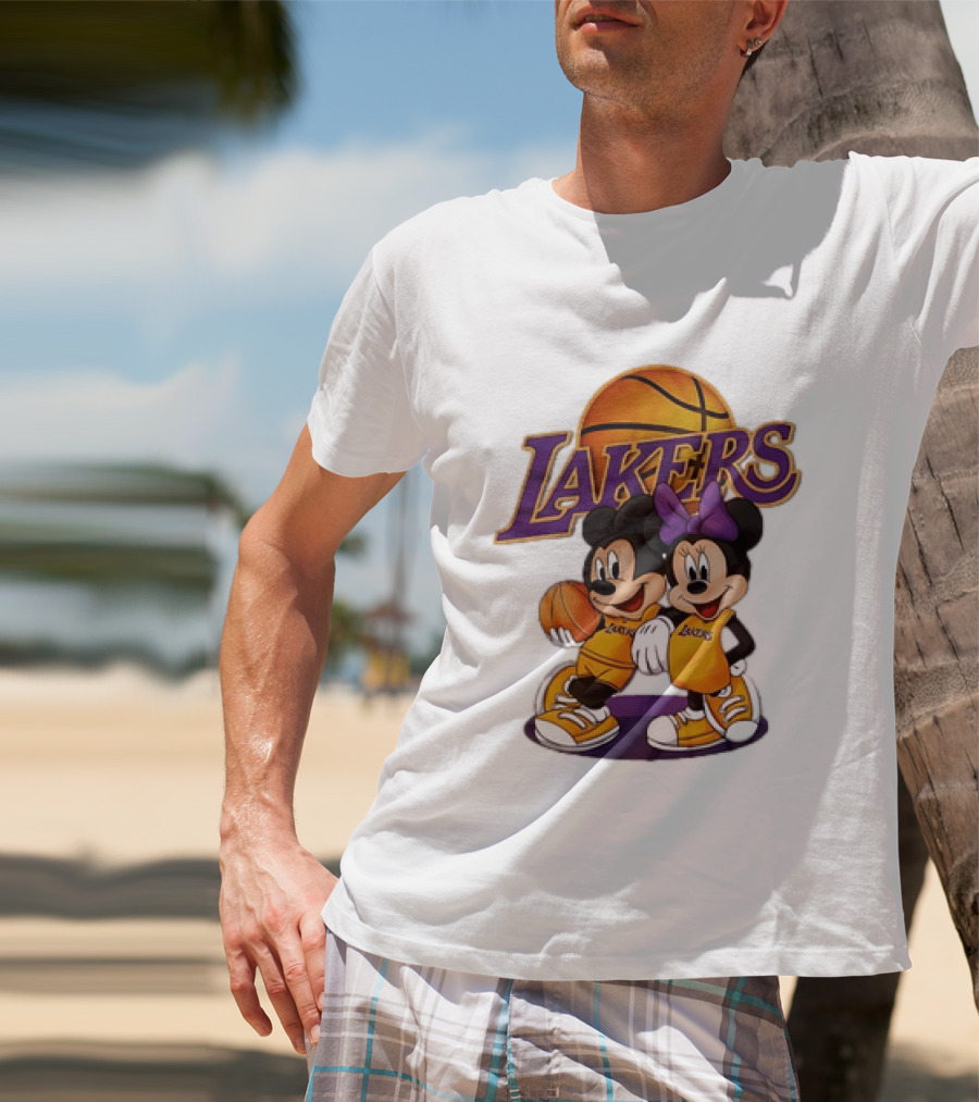 Mickey Mouse Los Angeles Lakers Basketball Crossover With Minnie Mouse T-Shirt