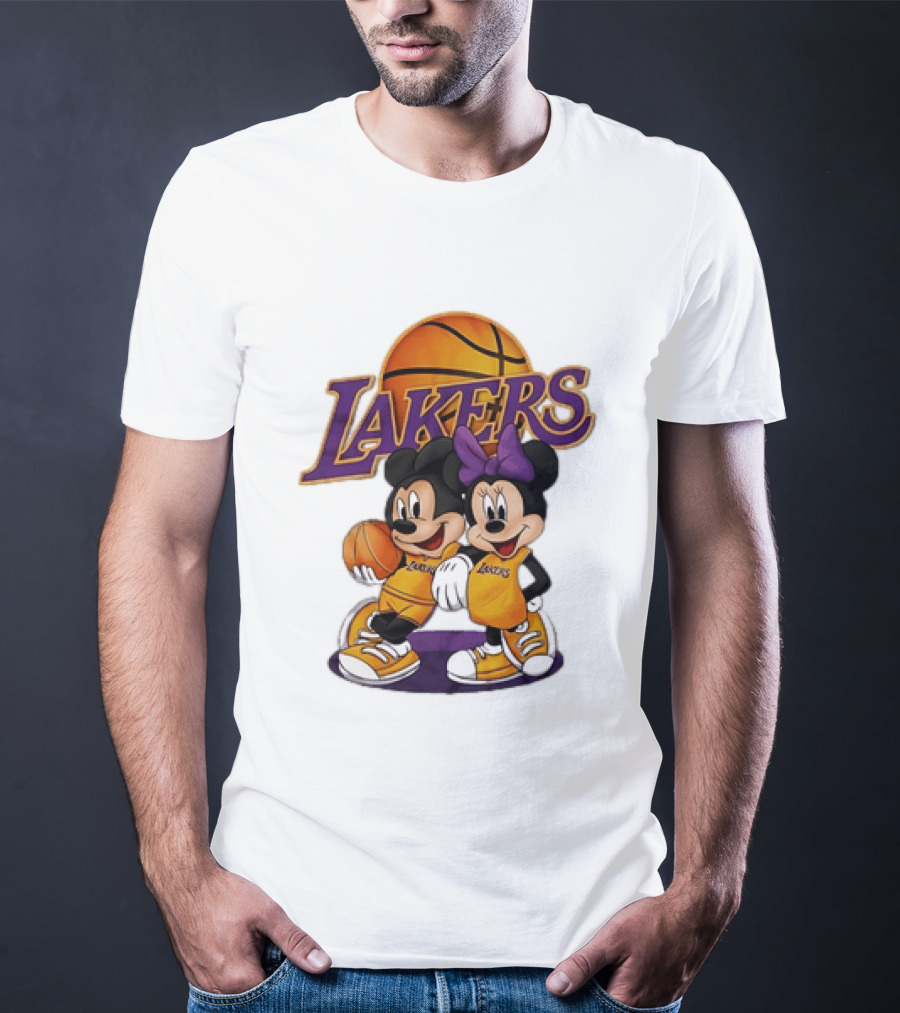 Mickey Mouse Los Angeles Lakers Basketball Crossover With Minnie Mouse T-Shirt