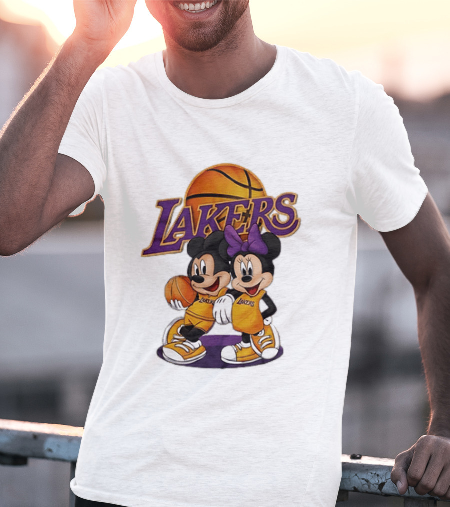 Mickey Mouse Los Angeles Lakers Basketball Crossover With Minnie Mouse T-Shirt