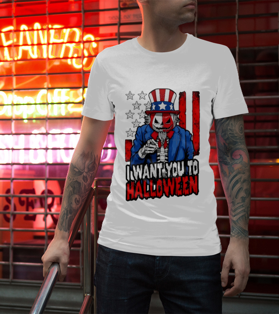 USA Patriotic Zombie Uncle Sam Pumpkin I Want You To Halloween T-Shirt