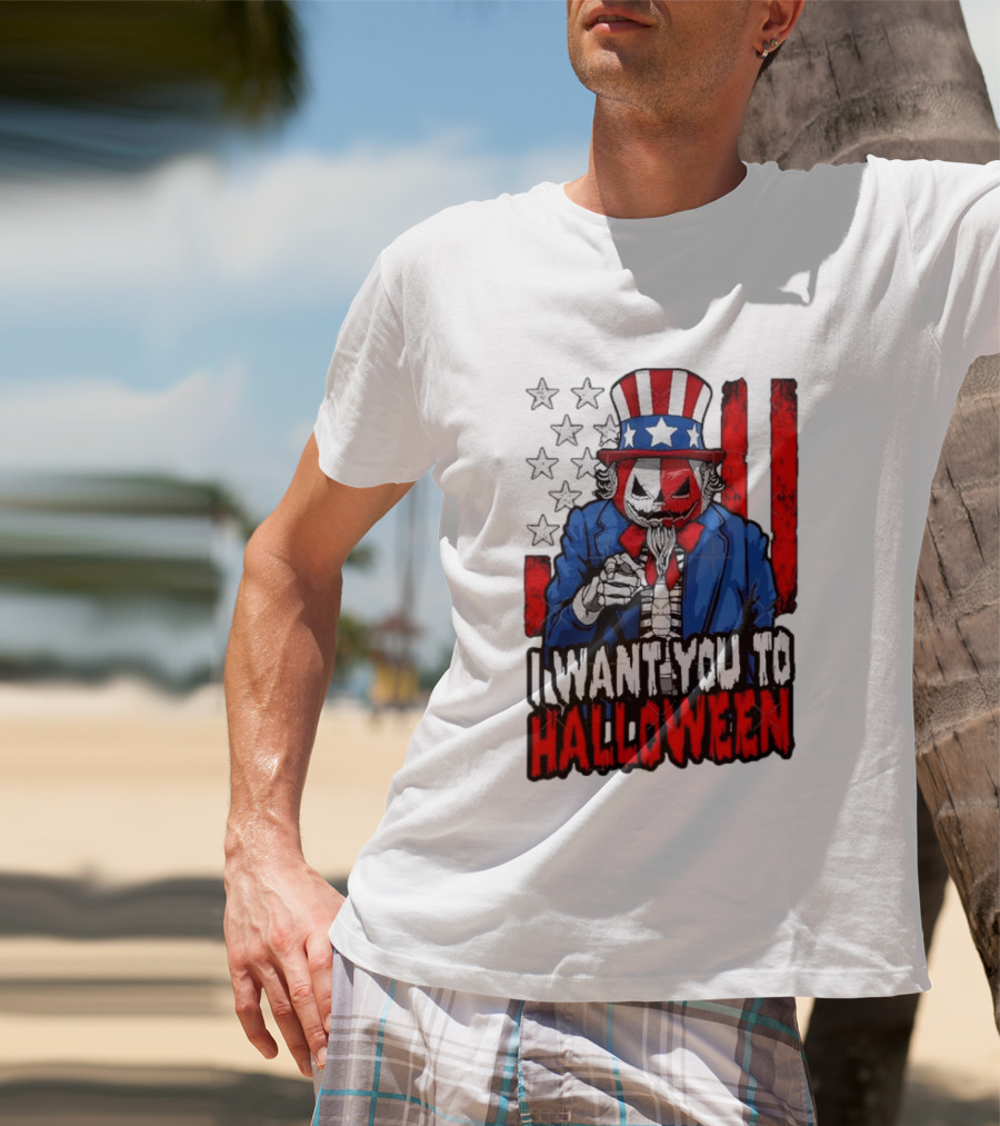 USA Patriotic Zombie Uncle Sam Pumpkin I Want You To Halloween T-Shirt