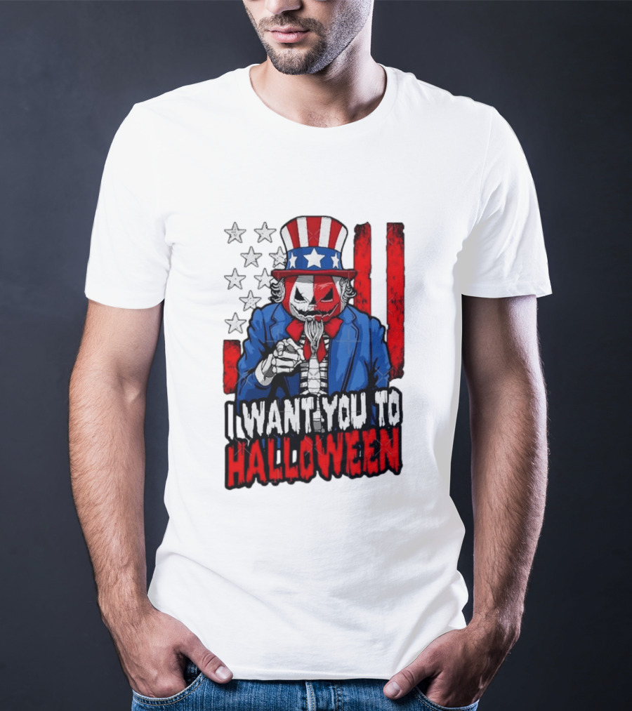 USA Patriotic Zombie Uncle Sam Pumpkin I Want You To Halloween T-Shirt