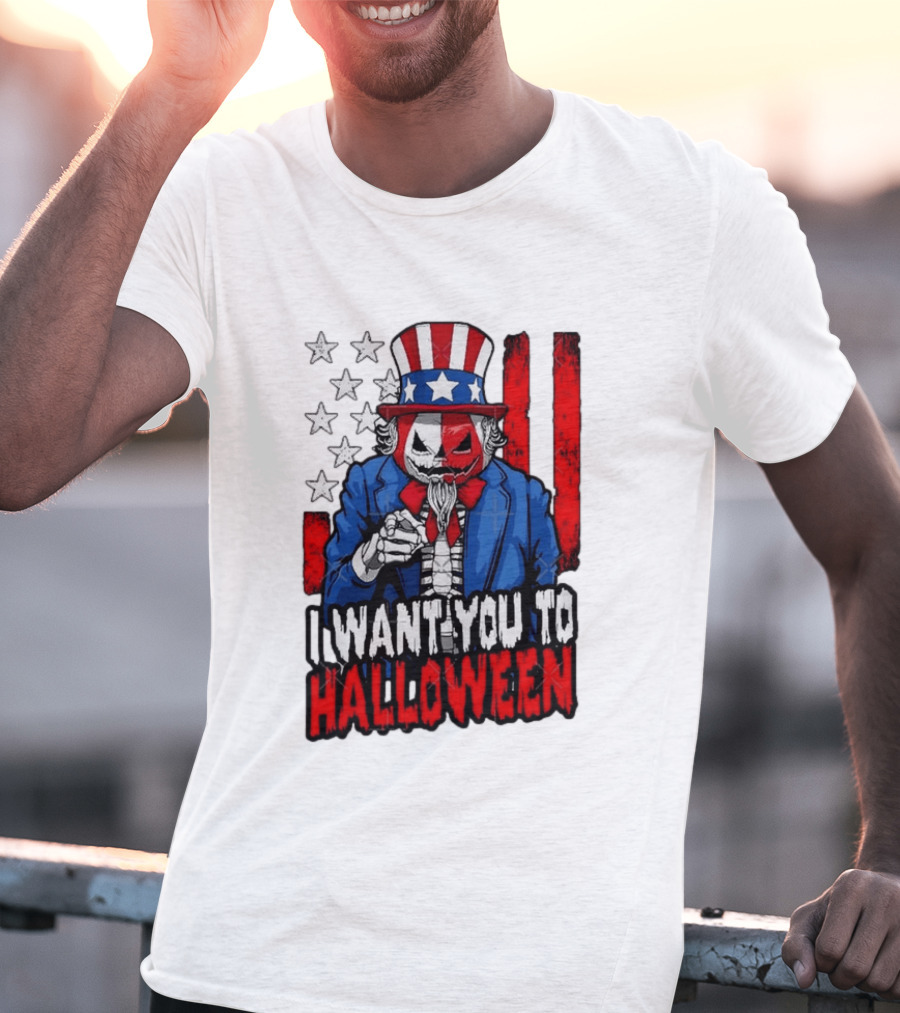 USA Patriotic Zombie Uncle Sam Pumpkin I Want You To Halloween T-Shirt