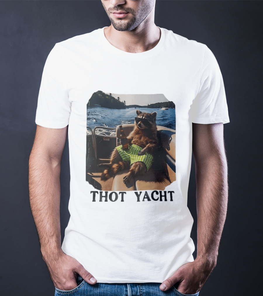Raccoon Relaxing Thot Yacht Boat Adventure T-Shirt