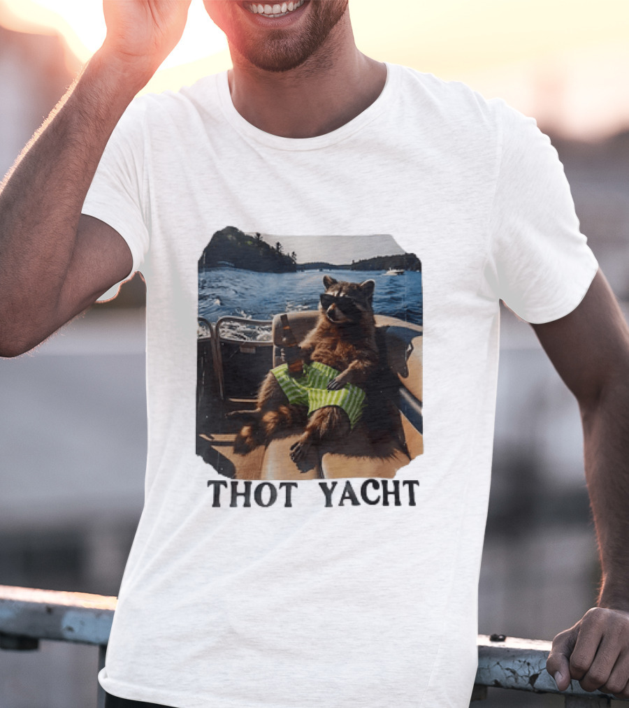 Raccoon Relaxing Thot Yacht Boat Adventure T-Shirt
