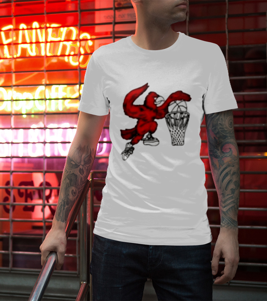 Red Cardinal Bird Dunking Basketball T-Shirt