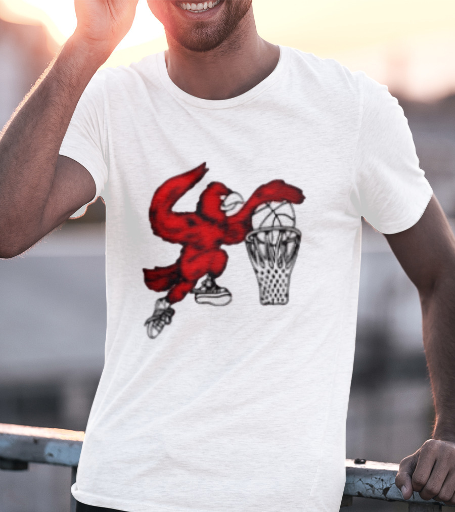 Red Cardinal Bird Dunking Basketball T-Shirt