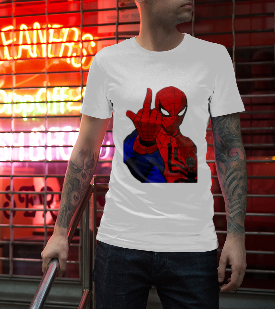 Spider Man Middle Finger Gesture Iconic Superhero Attitude T-Shirt
