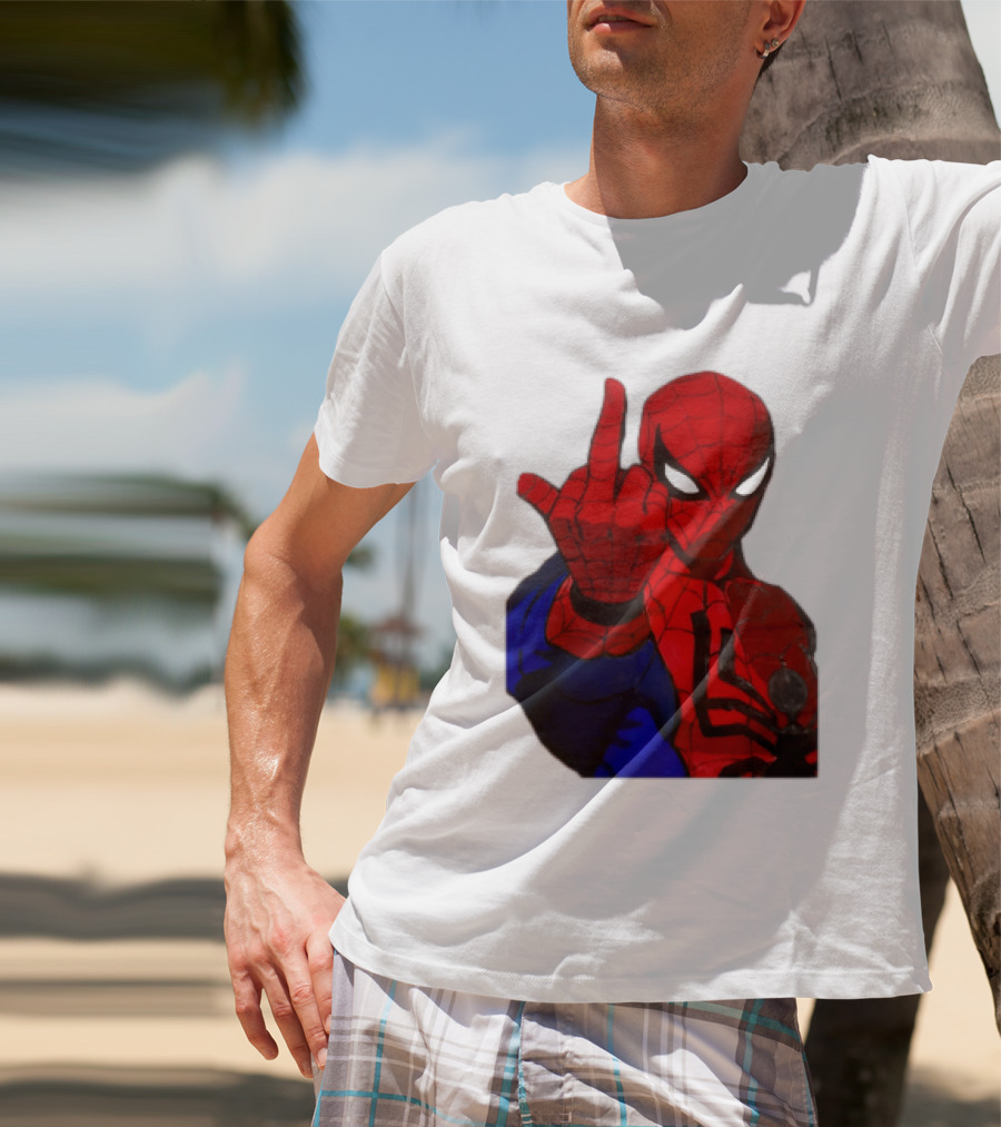 Spider Man Middle Finger Gesture Iconic Superhero Attitude T-Shirt