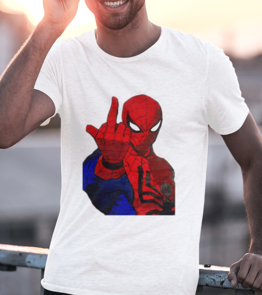 Spider Man Middle Finger Gesture Iconic Superhero Attitude T-Shirt