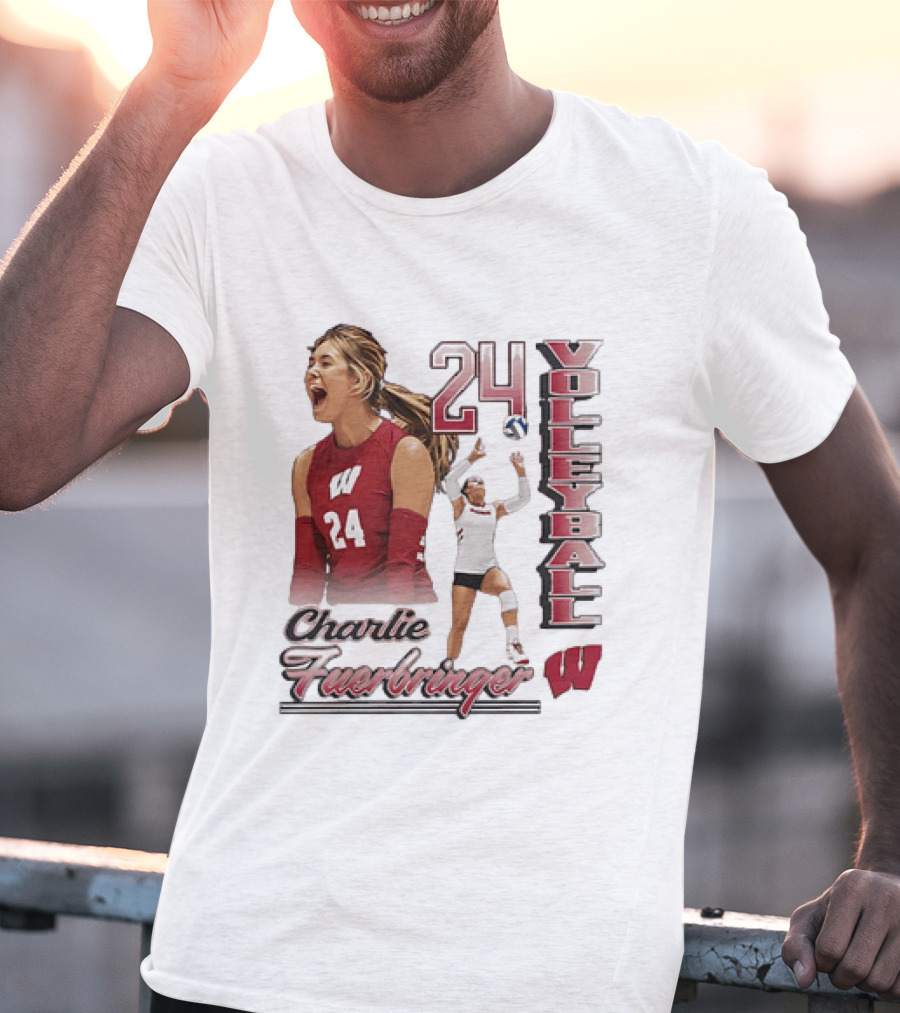 Wisconsin Badgers Charlie Fuerbringer Volleyball Number 24 T-Shirt