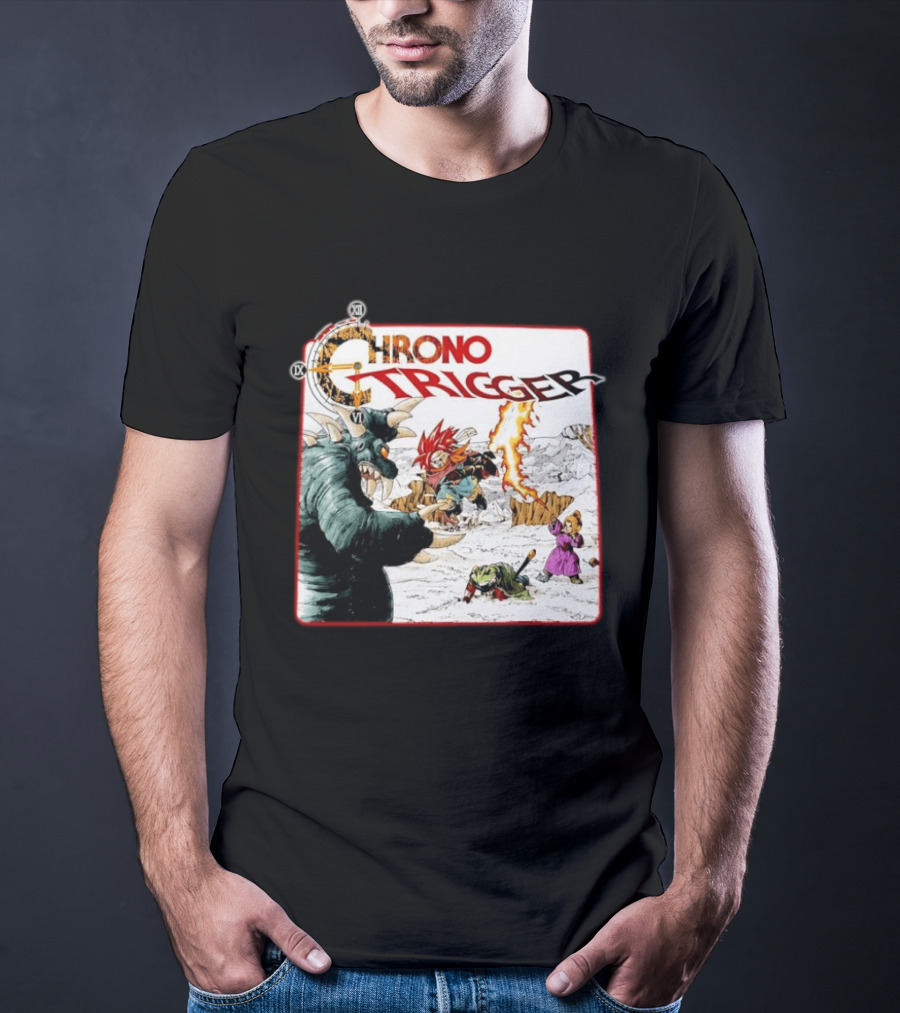 Chrono Trigger Iconic Gaming Adventure Characters And Battle Scene T-Shirt