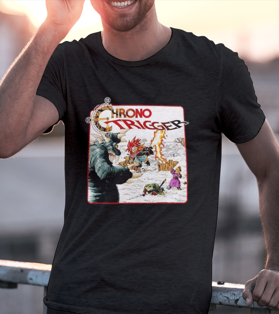 Chrono Trigger Iconic Gaming Adventure Characters And Battle Scene T-Shirt