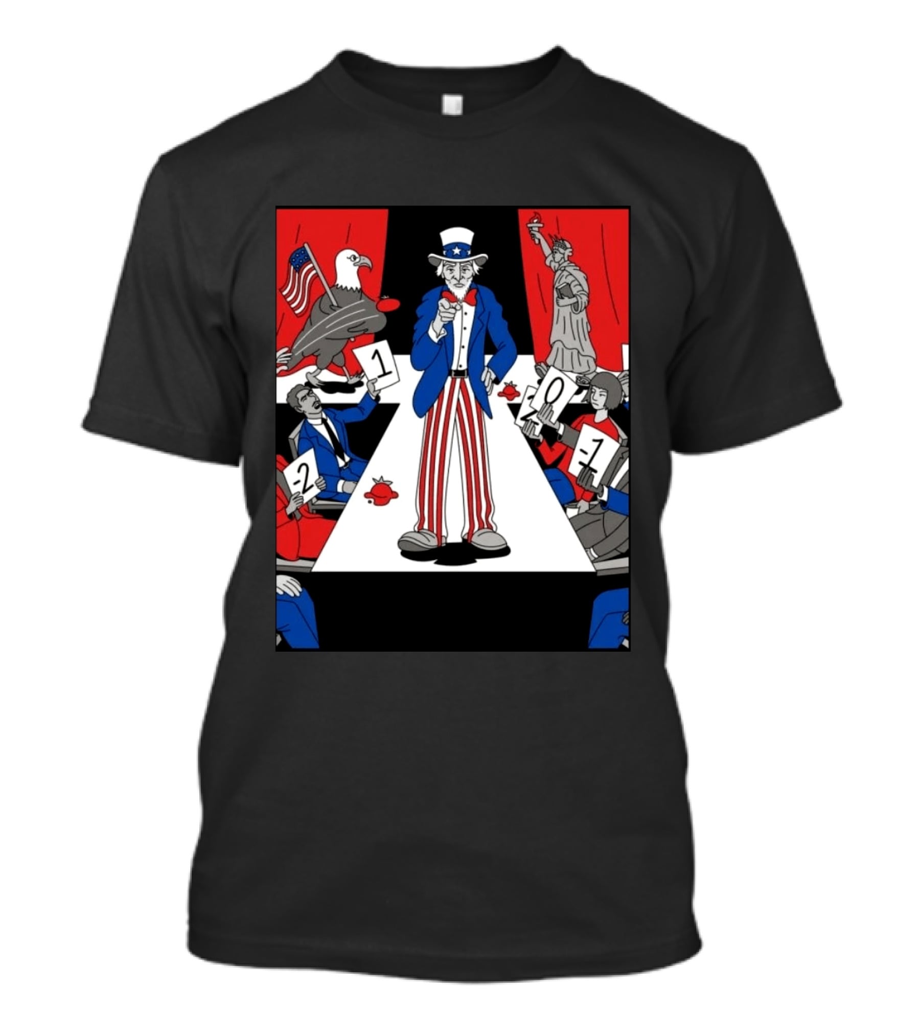 Uncle Sam Patriotic Symbol With Statue Of Liberty And American Eagle Political Commentary T-Shirt
