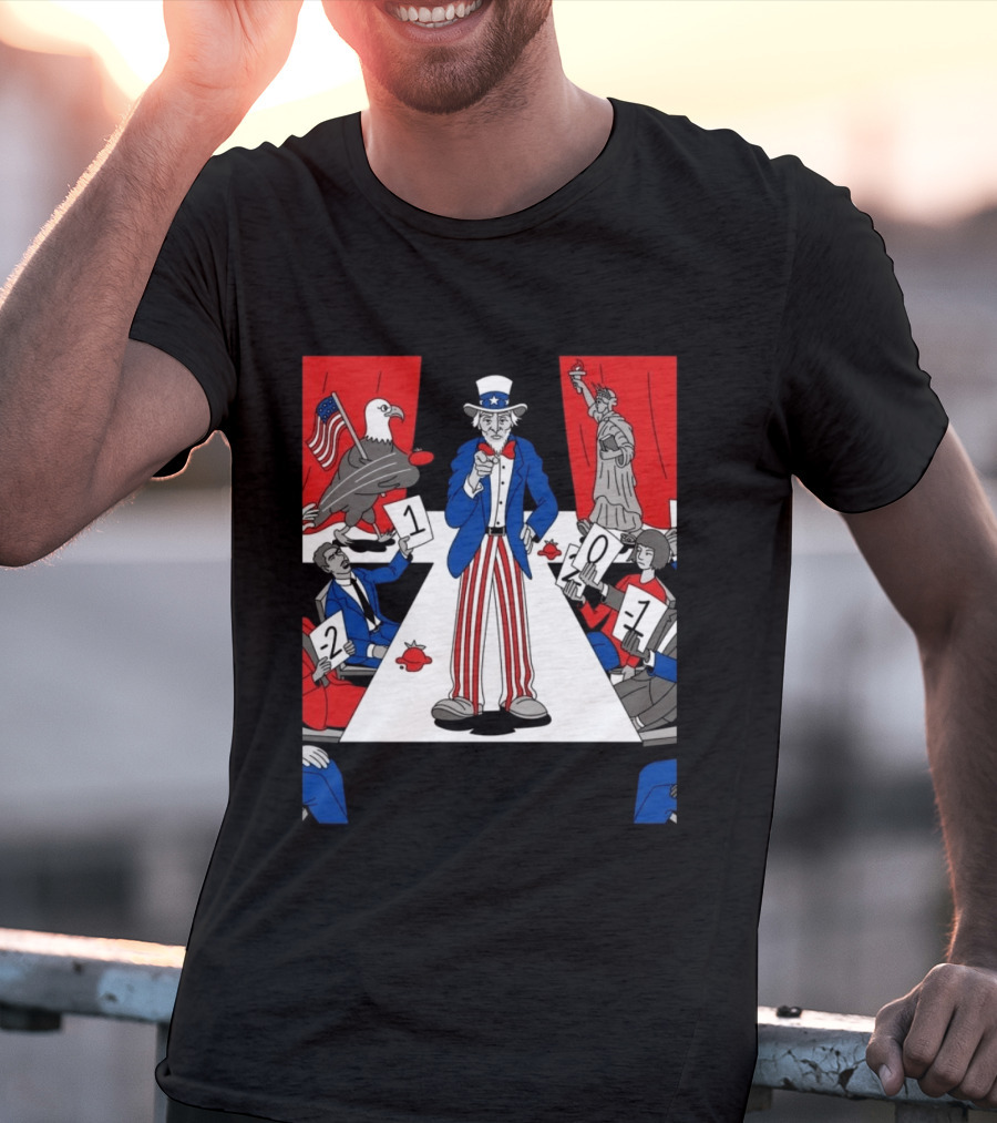 Uncle Sam Patriotic Symbol With Statue Of Liberty And American Eagle Political Commentary T-Shirt