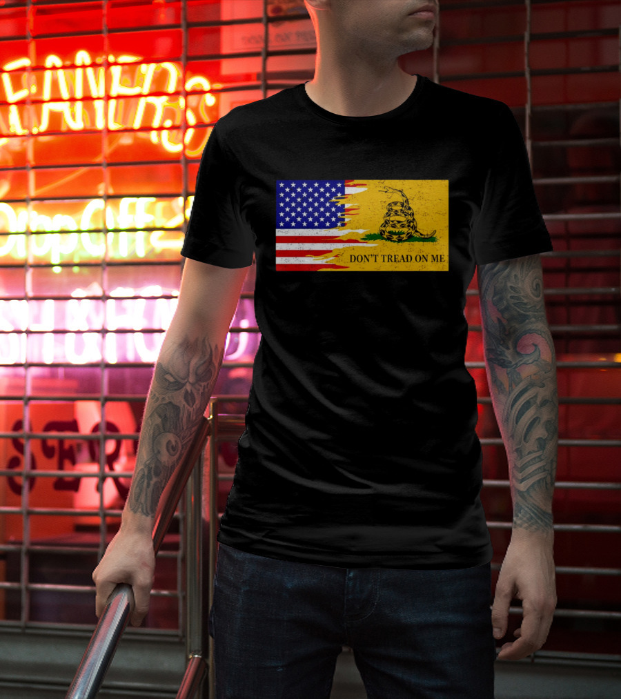 Don't Tread On Me American Flag Gadsden Snake T-Shirt