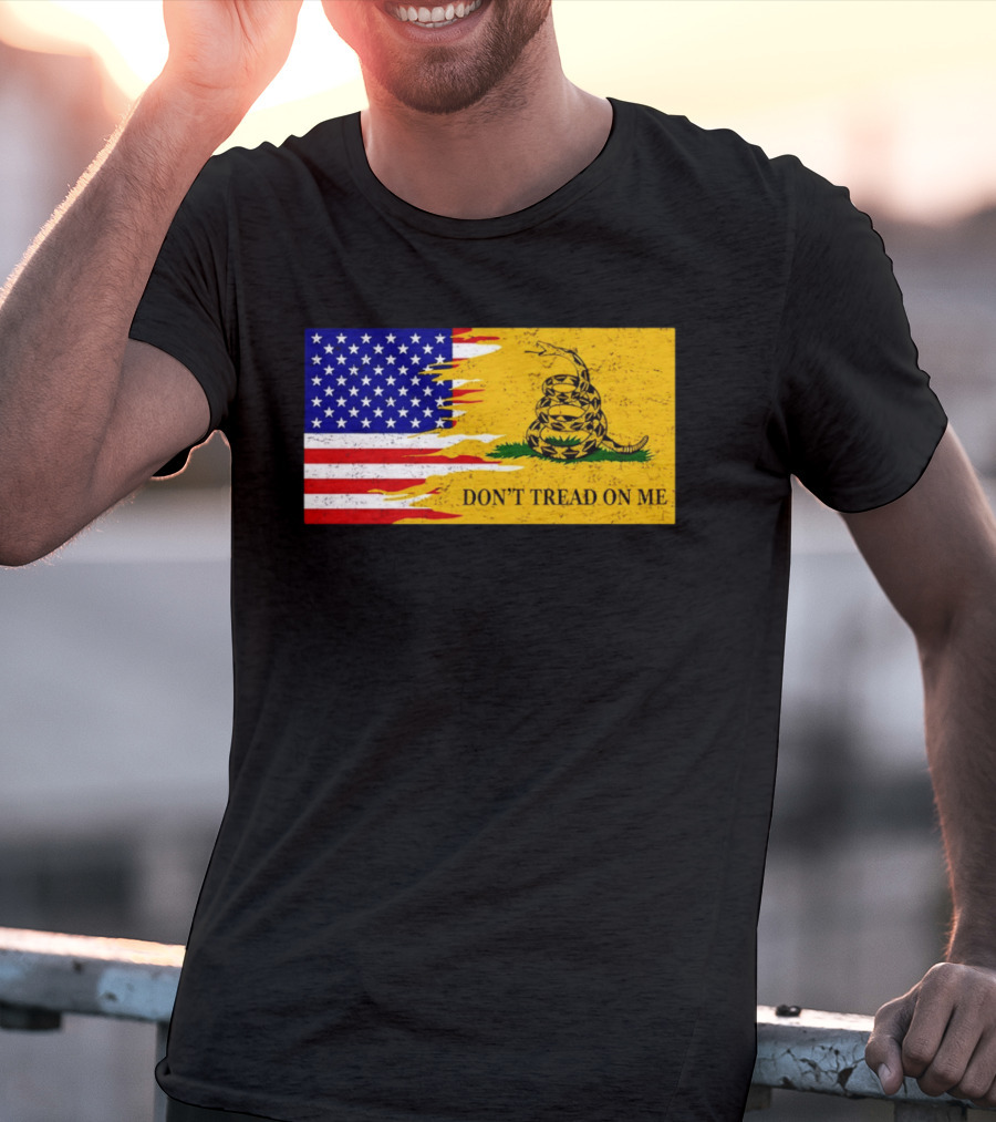 Don't Tread On Me American Flag Gadsden Snake T-Shirt